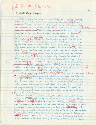 A manuscript in blue ink for a chapter